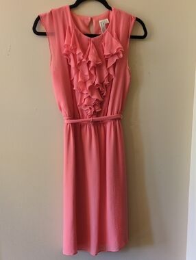 Emma & Michele Coral Pink Ruffle Front Midi Dress